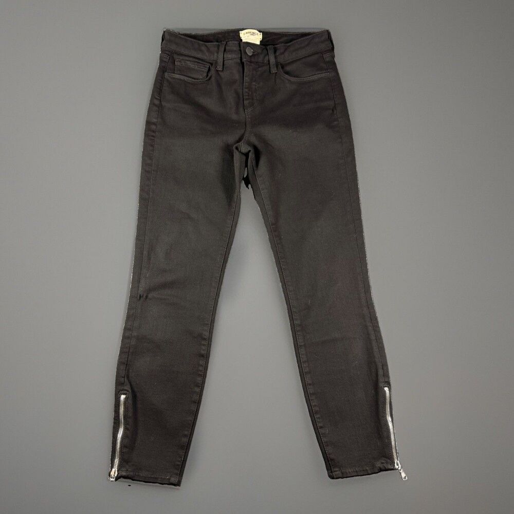 L'AGENCE Emmanuelle Mid-Rise Skinny Zip Jeans Noir Black Size 26 Ankle Zipper
